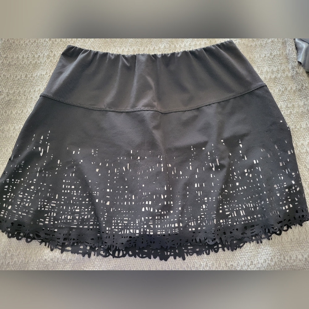 Lucky in Love Black Laser-Cut Tennis Skirt